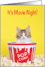 Kitten Popping out of Popcorn Bucket Socially Distanced Movie Night invitation card