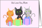 We Love Mom Happy Mother’s Day with Three Kittens Holding Presents card