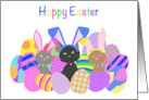 Hoppy Easter Kittens Wearing Bunny Ears Surrounded by Colorful Eggs card