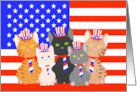 Happy 4th of July Quintet of Patriotic Kittens on American Flag card