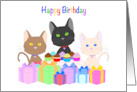 Happy Birthday Three Kittens with Cupcakes and Presents card