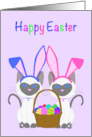 Happy Easter Siamese Kittens wearing Bunny Ears with Basket of Eggs card