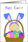 Happy Easter Kitten Incognito Wearing Bunny Ears Peeking thru Basket card