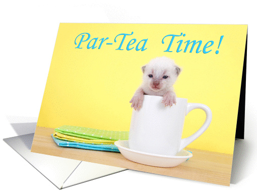 Newborn kitten Birthday Par-Tea Time Invitation card (1450612)