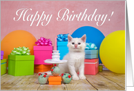 White kitten party Happy Birthday card
