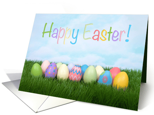 Colorful eggs in grass wishing Happy Easter card (1516156)