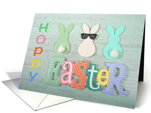 Three rustic felt bunnies Hoppy Easter card (1563764)