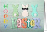 Three rustic felt bunnies Hoppy Easter card