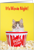 Kitten Popping out of Popcorn Bucket Socially Distanced Movie Night invitation card