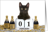Calendar Blocks kitten Happy New Year card