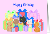 Happy Birthday From All of Us Kittens in a Pile of Colorful Presents card