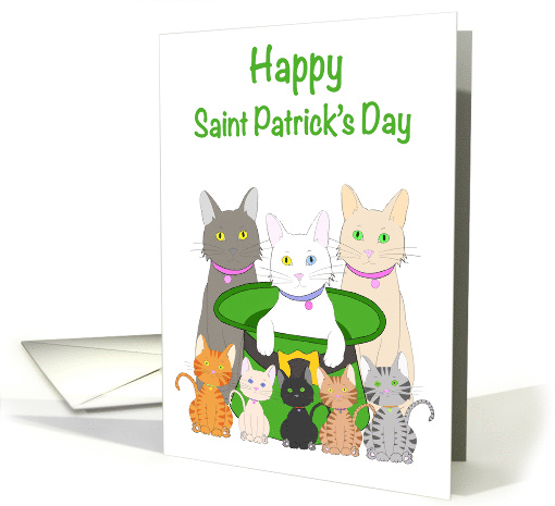 Happy Saint Patrick's Day Cats In and Around a Leprechaun Hat card