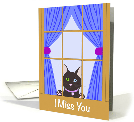 I Miss You Black Kitten Looking Out Window with Paws on Glass card