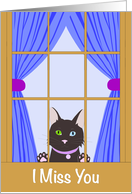 I Miss You Black Kitten Looking Out Window with Paws on Glass card