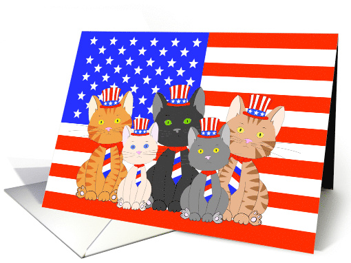 Happy 4th of July Quintet of Patriotic Kittens on American Flag card