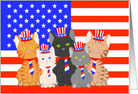 Happy 4th of July Quintet of Patriotic Kittens on American Flag card