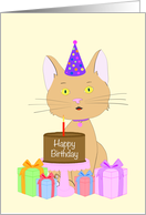 Happy Birthday Kitten with Chocolate Cake and Presents card