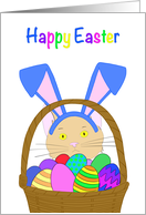 Happy Easter Kitten Incognito Wearing Bunny Ears Peeking thru Basket card