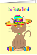 Happy Cinco de Mayo Kitten Wearing Sombrero Sitting by Maracas card
