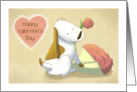 Valentine Pup with Bouquet of Flowers card