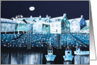Painting in Shades of Blue and Turquoise of Fishing Village card