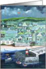 Whimsical, acrylic impasto Painting of Seaside Town card