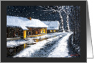 Oil Painting of Snowy, Night time Scene card