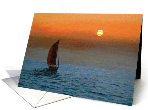 Orange Sunset Sail on the Ocean card (1441412)