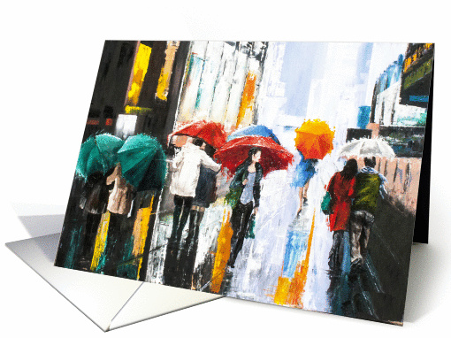 New York Shopping in the Rain impressionistic painting card (1441760)