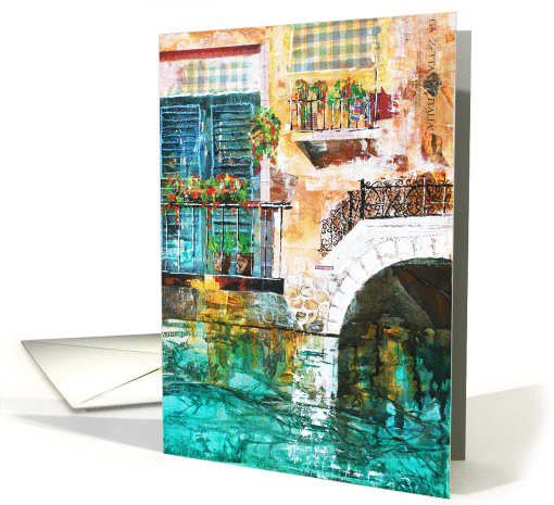A Backwater Villa, Venice Painting/Collage, in Mixed Media card