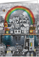 Whimsical, Acrylic Impasto Painting, with Rainbow . card