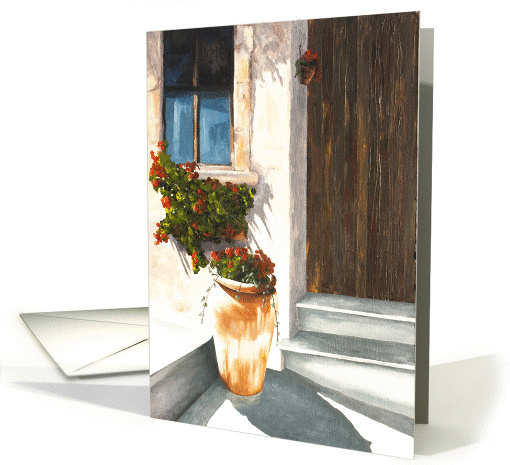 Oil Painting of Geraniums in Terracotta Pot card (1443066)