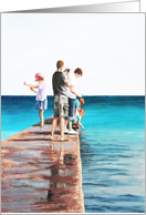 Oil Painting of Children Fishing from Pier card