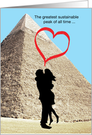 Silhouette Couple hugging in front of a Pyramid card