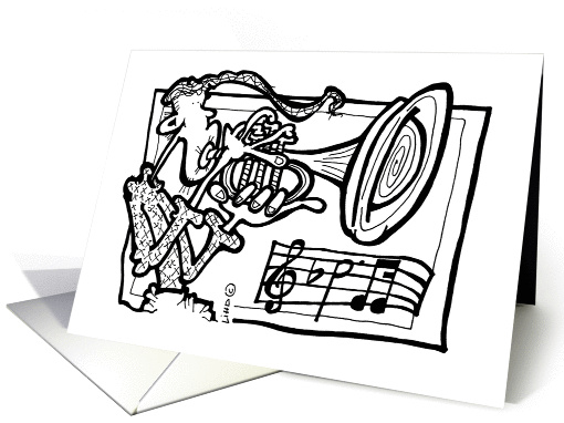 Man Blowing a Saxophone with Musical Notes Funny Birthday card