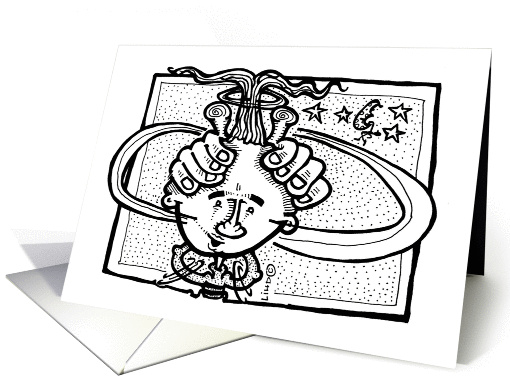 Birthday Smiling Arms Wrapped around Head Birthday Pen and Ink card