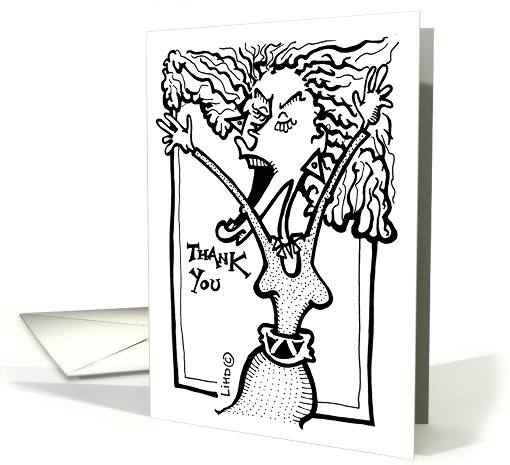 Thank You Woman Dress Arms Raised Singing in Pen and Ink card