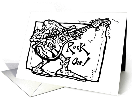 Guitar Long Hair Rock Boots Birthday in Pen and Ink card (1445482)