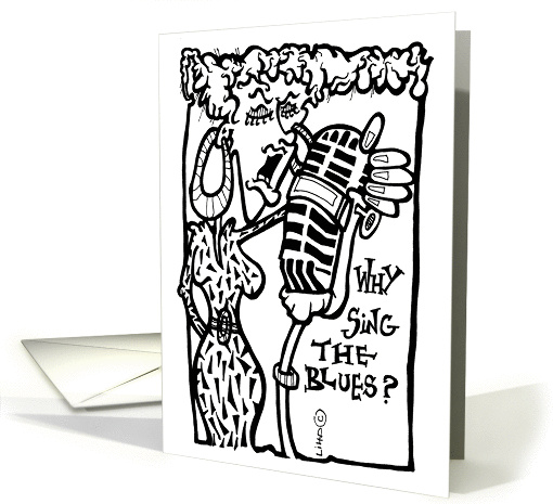 Blues Singing Woman Microphone Birthday in Pen and Ink card (1445484)