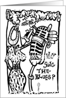 Blues Singing Woman Microphone Birthday in Pen and Ink card