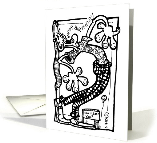 Yelling Happy Man Crazy Pants and Shirt Birthday in Pen and Ink card