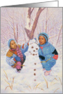 Brother and sister - Building a snowman card