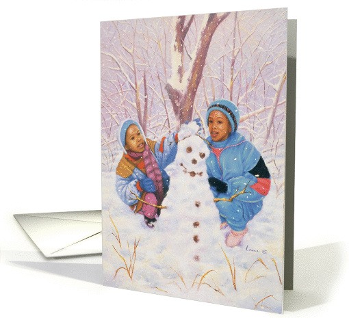 Brother and sister - Building a snowman card (1449796)