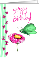 Cheery Butterfly And Flower Birthday card