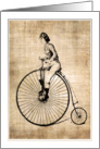 Elegant Lady Riding an Old High Wheel Bicycle Vintage card