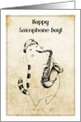 Saxophone Day - Cute Kitty Saxophonist on Vintage Background card