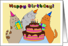 Happy Birthday - Birthday Kitty with Cake and Friends card