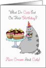 Happy Birthday - Mice Cream & Cake Cute Kitty Pun card