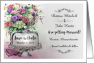 Save the Date for Wedding - Watercolor Flowers & Cake Stand card