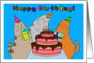 Boy Birthday - Cute Kitty with Cake and Friends card